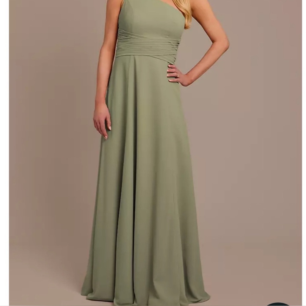 David's Bridal One-Shoulder Eucalyptus Dress